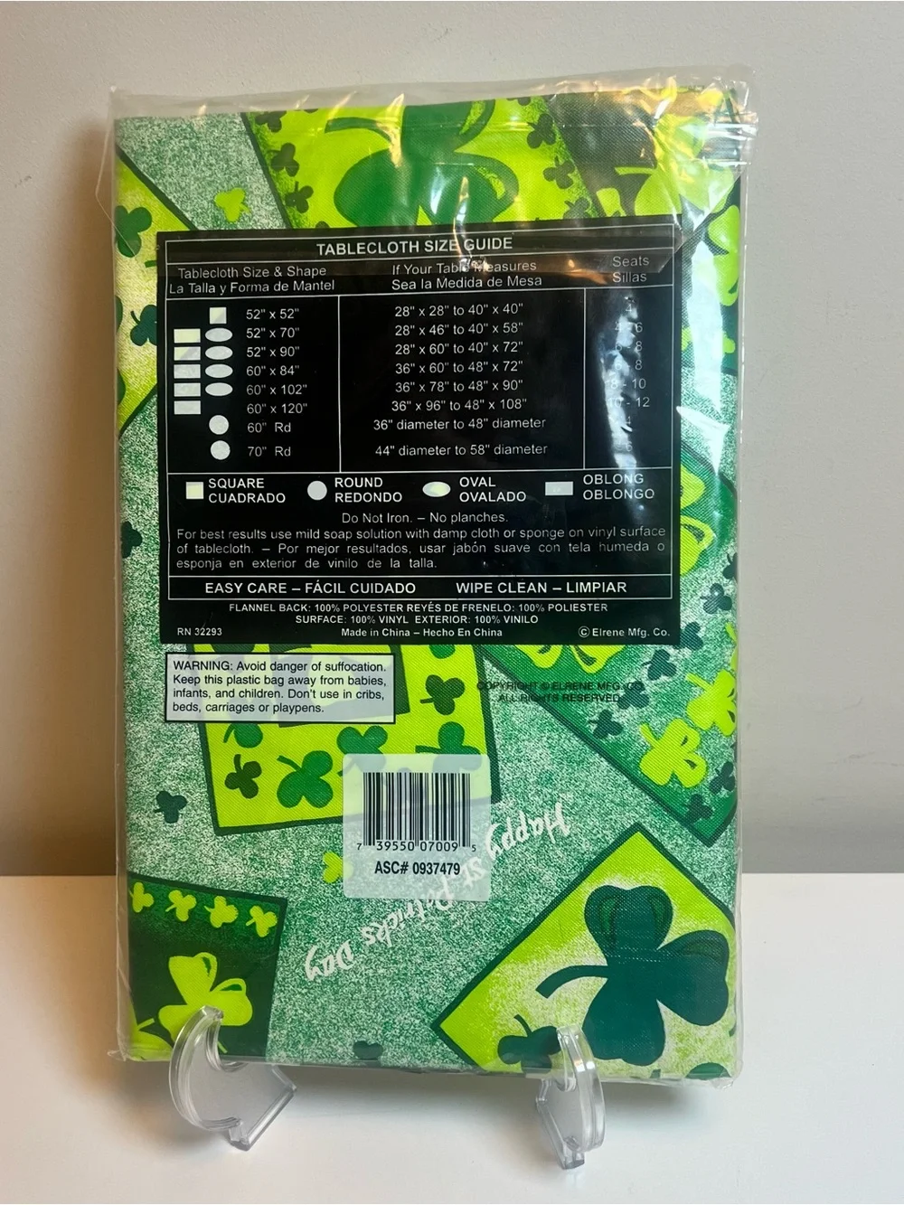 Elrene Green Vinyl Shamrock St. Patrick's Day Tablecloth